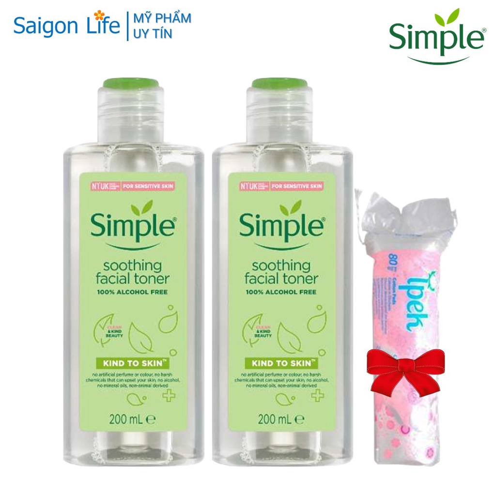 [TẶNG BÔNG] Bộ 2 Chai Nước Hoa Hồng Simple Soothing Facial Toner 200ml