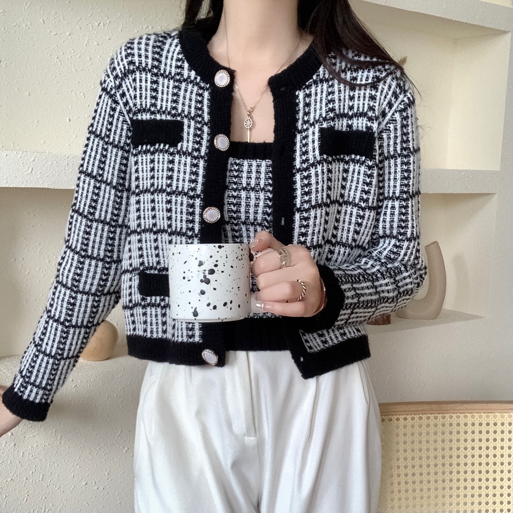 Bộ áo cardigan tay dài và áo croptop hai dây ZHELIHANGFEI dệt kim phong cách quyến rũ thanh lịch dành cho nữ