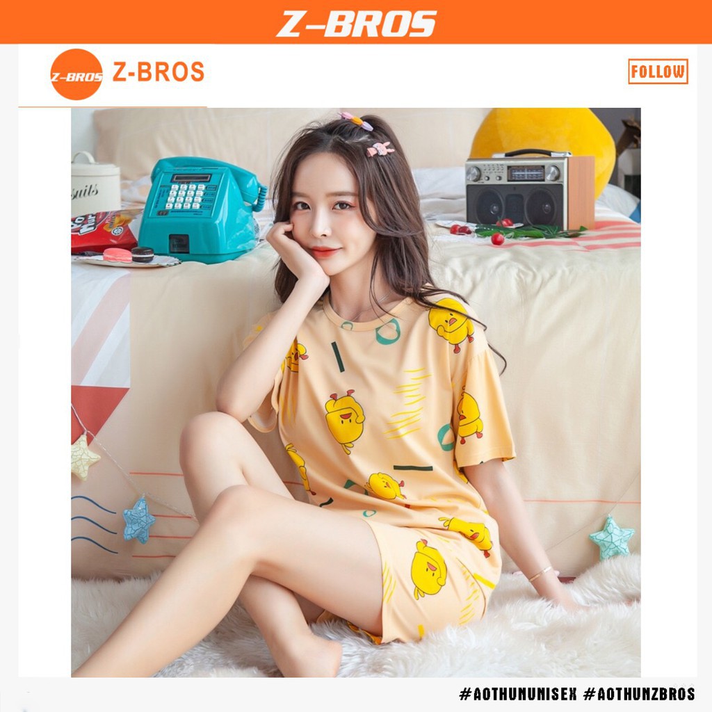 Đủ size SMLXL- Áo Thun Nữ - Set bộ ở nhà cộc tay icon hoạt hình CON VỊT SIÊU HOT
