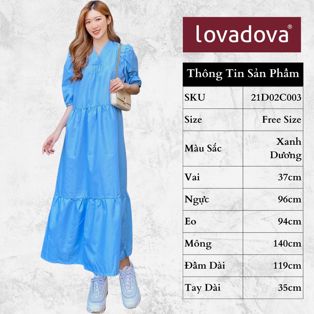 Đầm Dáng Suông, Dài Tay, Cách Điệu Xếp Ly, Màu Xanh Dương và Màu Hoa 10 giờ - Lovadov 21D02C003