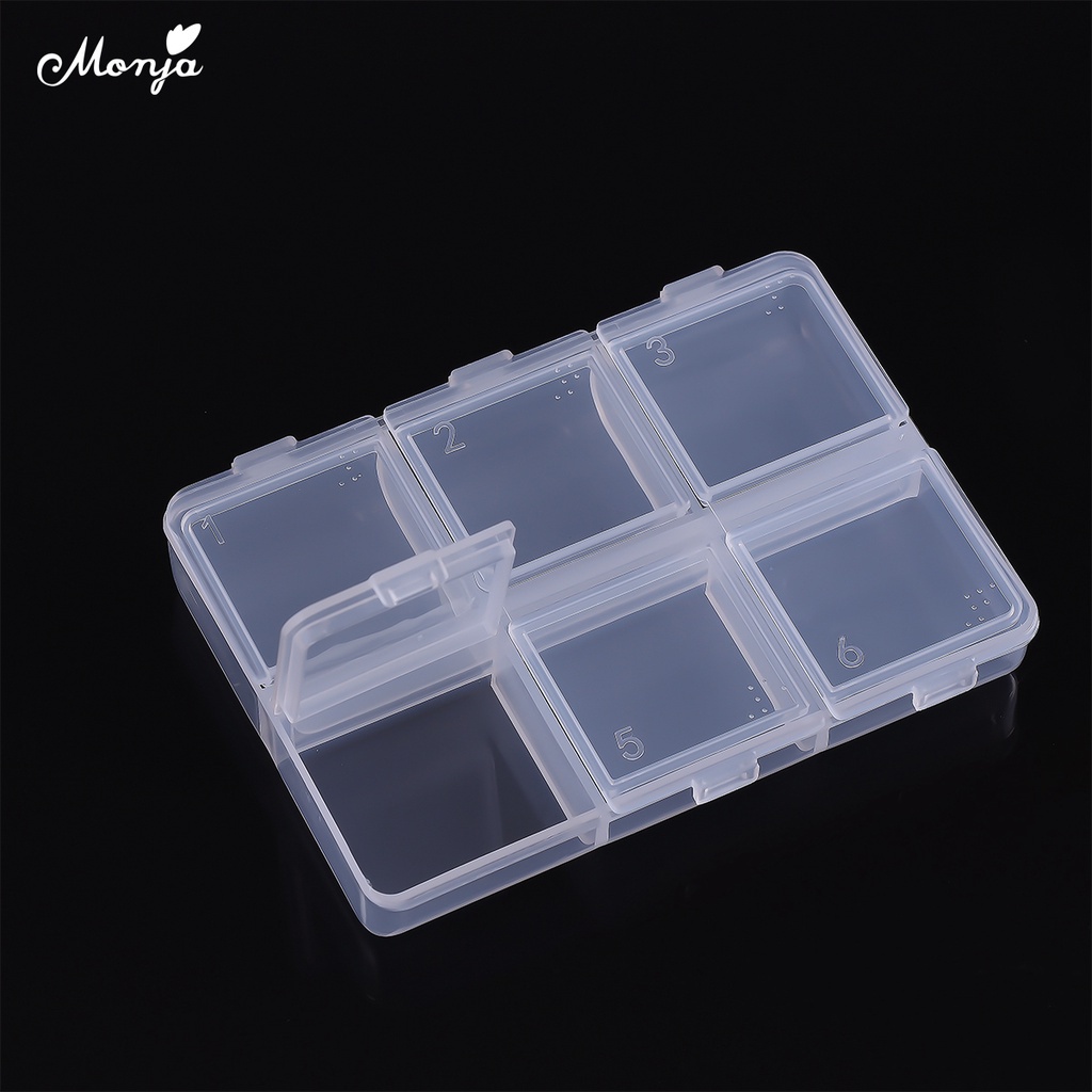 Hộp nhựa đựng mỹ phẩm/phụ kiện trang trí móng tay 6 ngăn trong suốt