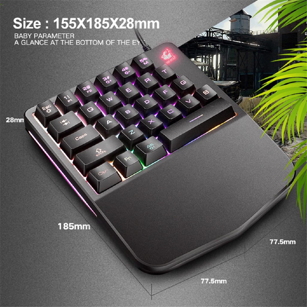 Bàn phím bán cơ một tay FREE WOLF K11 với 28 phím Chơi game trên điện thoại,Laptop,máy tính bảng -dc3155