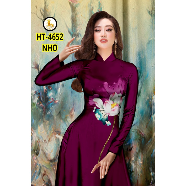 Vải áo dài hoa sen nhấn eo , chất lụa ruby bóng nhẹ, sang trọng, mềm, mượt, mịn, mát, co giãn nhẹ bề ngang.