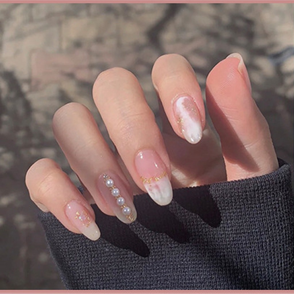 Nail giả gắn đá Cao Cấp- Set 24 móng tay giả gắn đá mẫu mới HOT HIT- KinaKino phukienlamdep