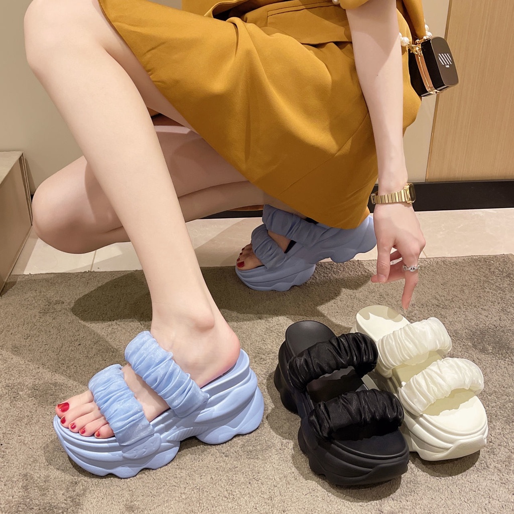 Dép Sandal Đế Xuồng Dày Phối Lưới Thời Trang Dễ Phối Đồ