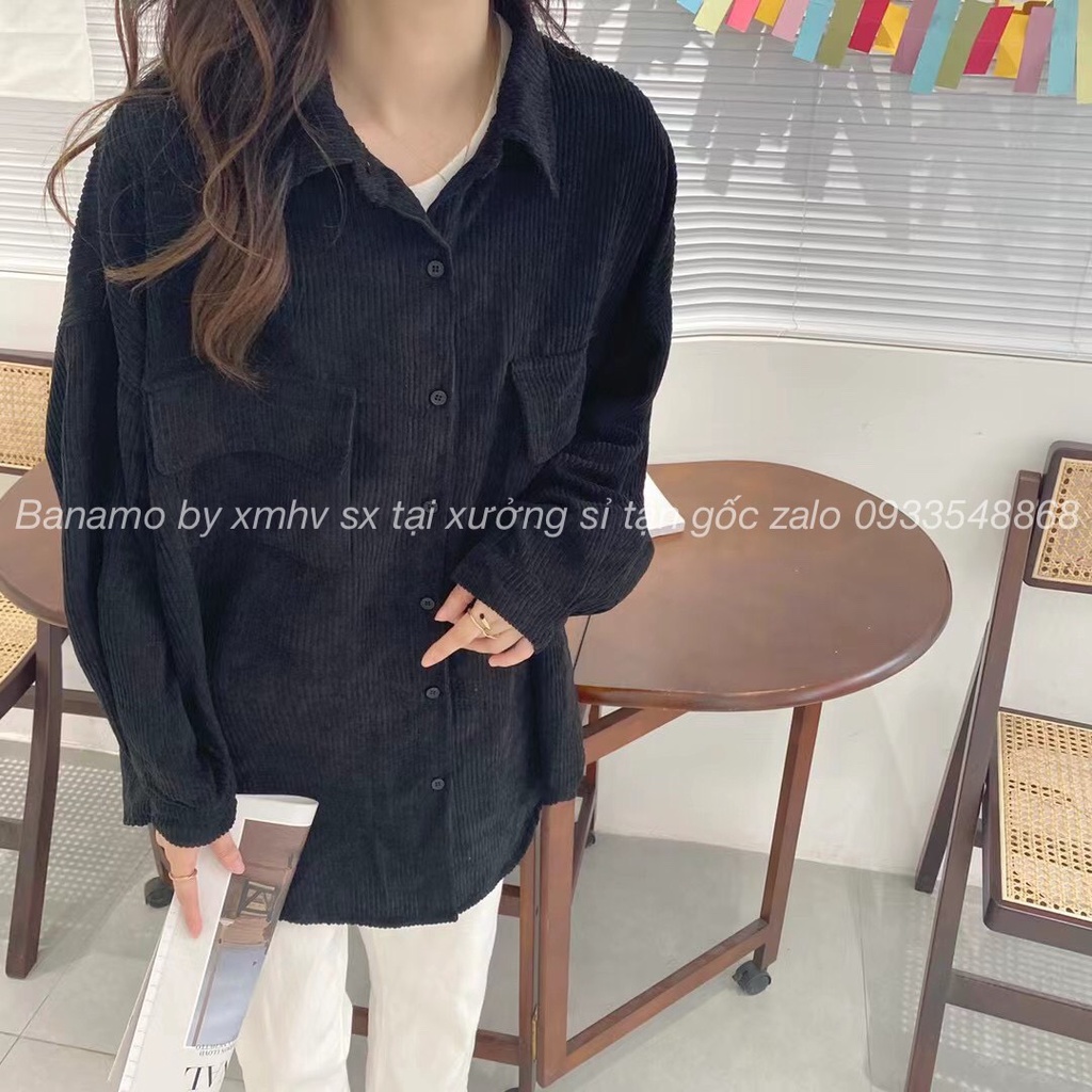 Áo sơ mi áo khoác nhung tăm dáng rộng màu hồng kem đen nâu phong cách ulzzang thời trang Banamo Fashion 351