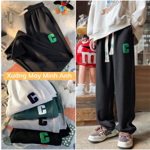 Quần Ống Rộng Chất Tổ Ong Chữ C Quần Thể Thao Unisex Dày Dặn Phong Cách Ulzzang Hàn Quốc Trẻ Trung Năng Động MA123