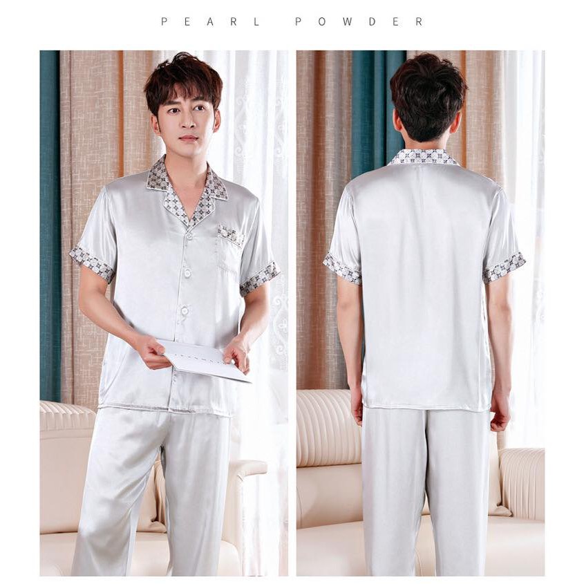 NG1909N - Bộ pyjama nam ngắn tay chất lụa hàng nhập