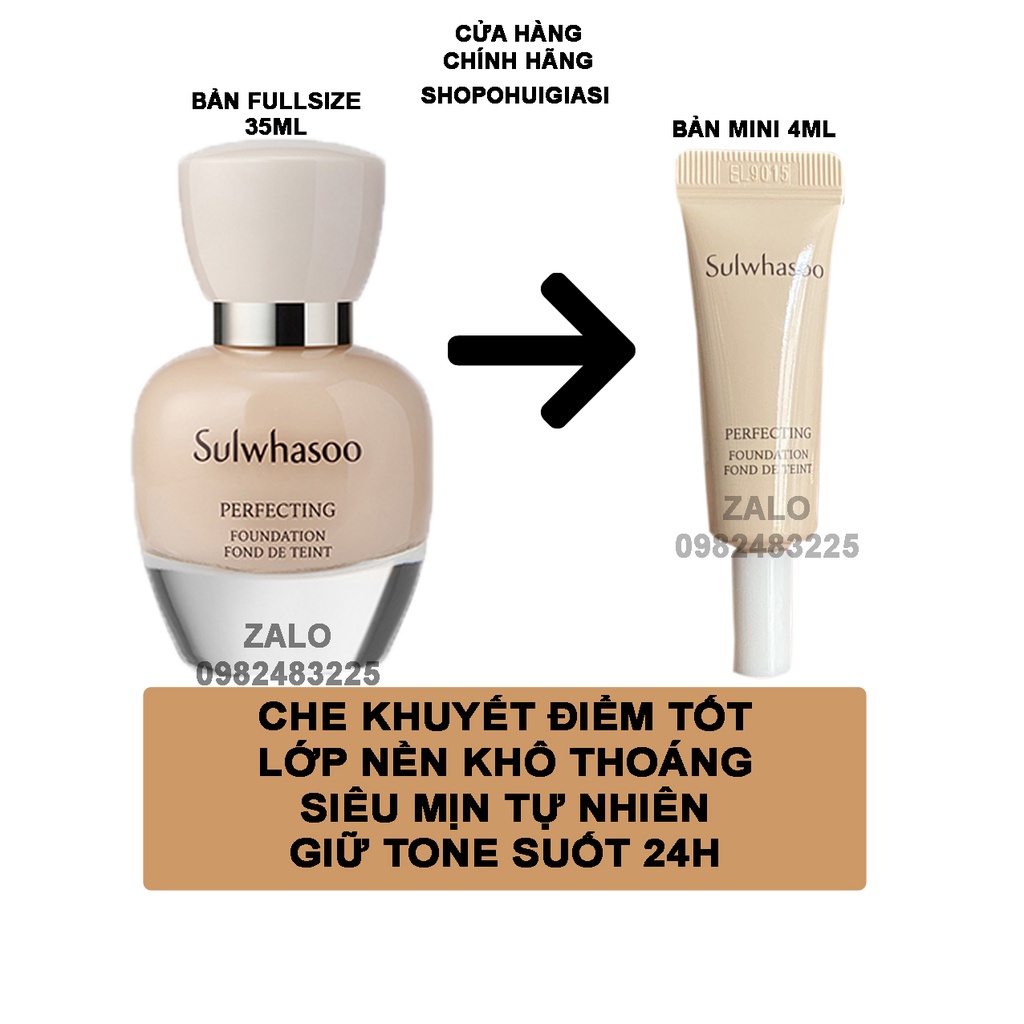 [Hot] Túy kem nền Sulwhasoo Perfecting Foundation SPF17/PA+ 4ml che khủ hoàn hảo, kiềm dầu, siêu mịn và giữ tone 24h