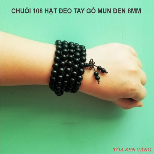 Vòng chuỗi 108 hạt gỗ mun sừng 6mm - 8mm, dùng để quấn đeo cổ tay khoảng 4-5 vòng