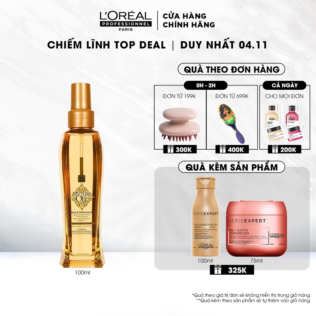 [Mã COSPPD03 giảm 10% đơn 600K] Dầu dưỡng tóc bóng mượt cao cấp Mythic Oil L'Oréal Professionnel 100ml