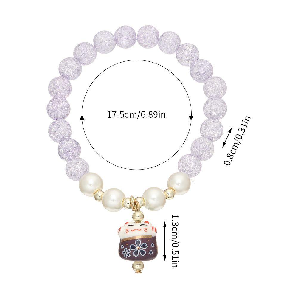 Vòng Tay Chuỗi Hạt Gốm Mặt Hình Mèo May Mắn Phong Cách Nhật Bản Kính