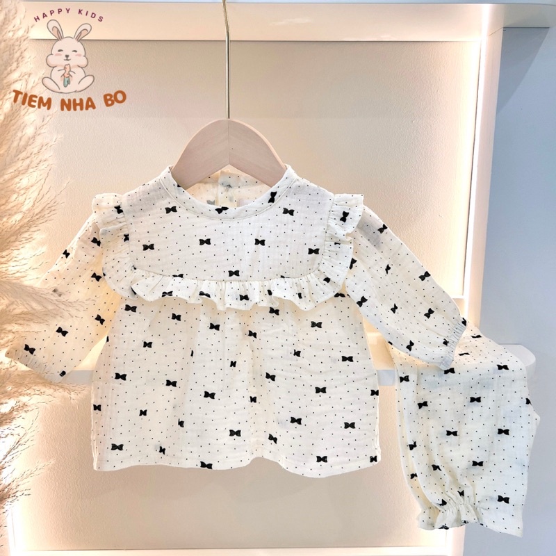 Bộ dài tay cánh tiên cho bé gái vải xô muslin cao cấp, bộ thu đông cho bé từ 6-16kg TNB