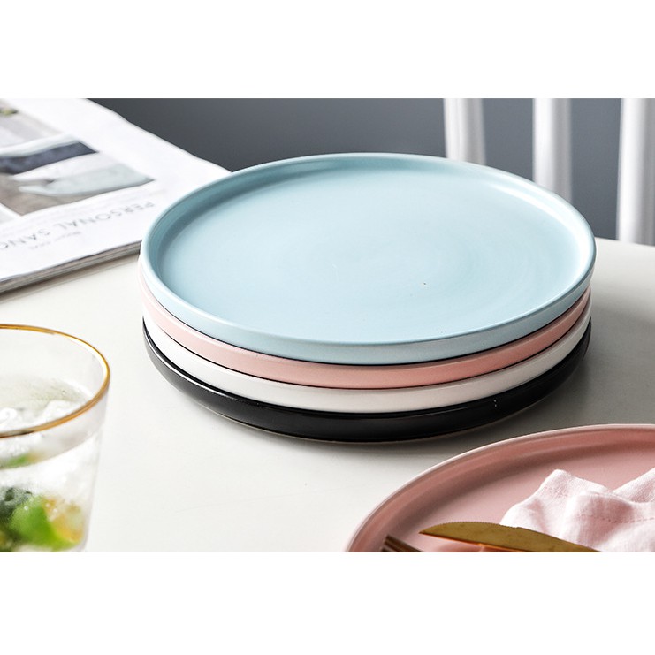(SẴN) Đĩa tròn phẳng màu pastel phong cách Bắc Âu - Sứ cao cấp, hàng xuất Âu