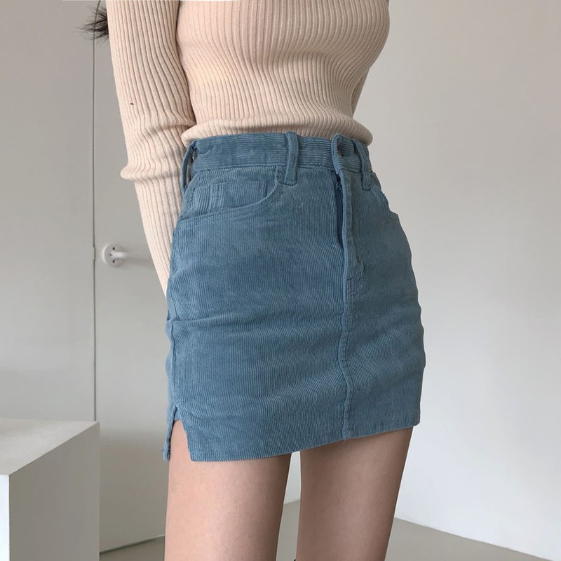 (ORDER) Chân váy dáng chữ A nhung tăm xẻ vạt ôm body gợi cảm Hàn Quốc New 2020 | BigBuy360 - bigbuy360.vn