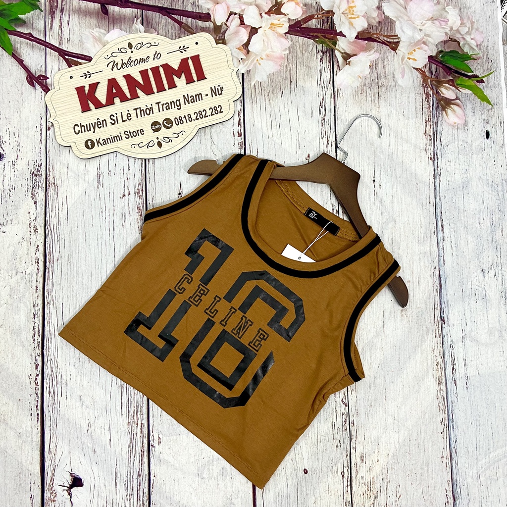 Áo croptop 3 lỗ in hình số 16 siêu chất Kanimi - AN14