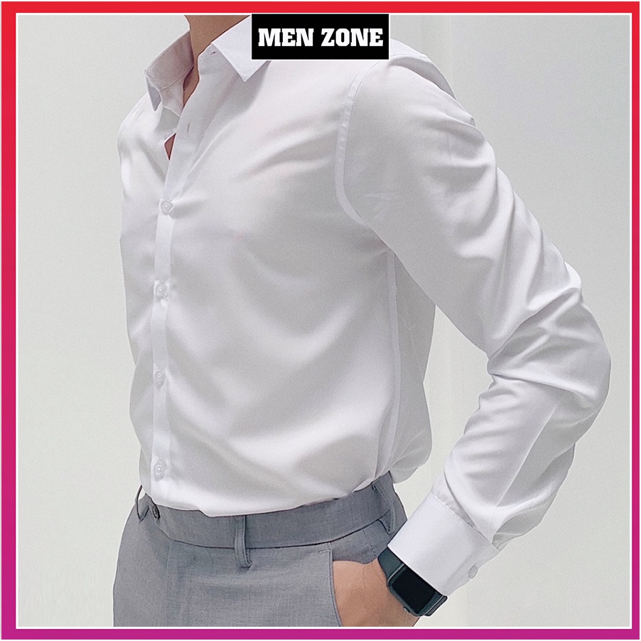 Áo Sơ Mi Trắng Nam Tay Dài Công Sở Dáng Ôm, Vải Không Nhăn, Thấm Hút Mồ Hôi Tốt [ATS]