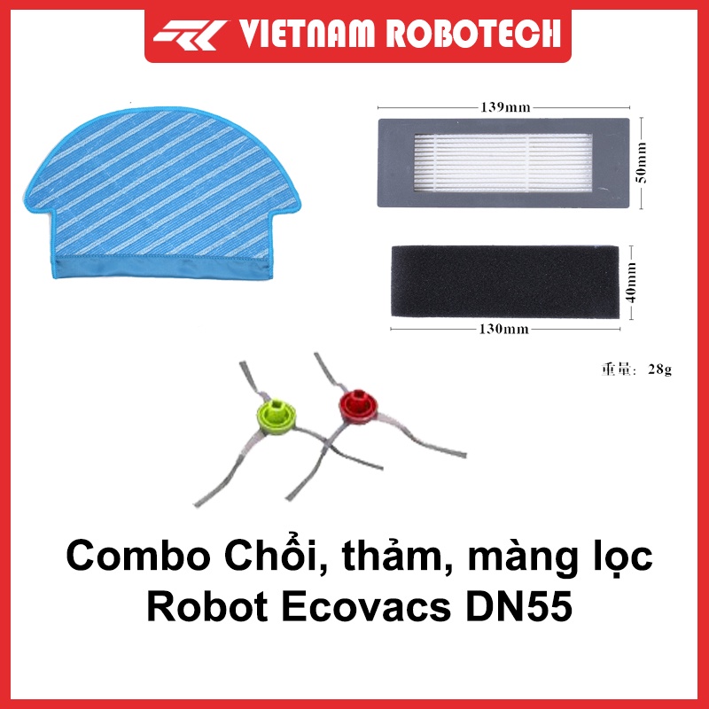 Combo chổi cạnh DN55, thảm lau DN55, màng lọc hepa DN55 robot hút bụi Ecovacs Deebot DN55