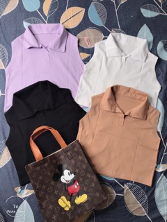 Áo croptop cổ bẻ 3 lỗ chất đẹp