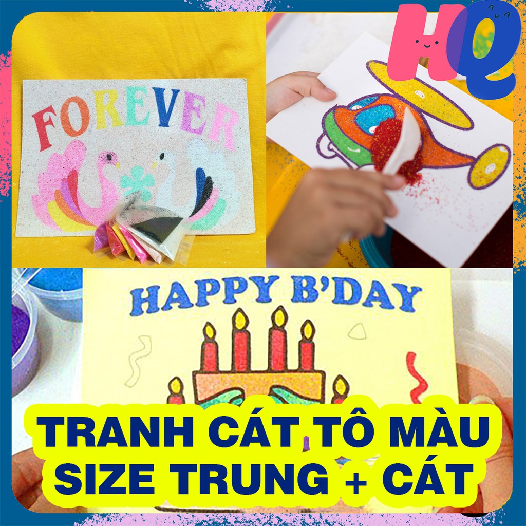 ❤️ Tranh cát cho bé tập tô màu có kèm cát - Size TRUNG 16 x 22 cm (Mẫu ngẫu nhiên)