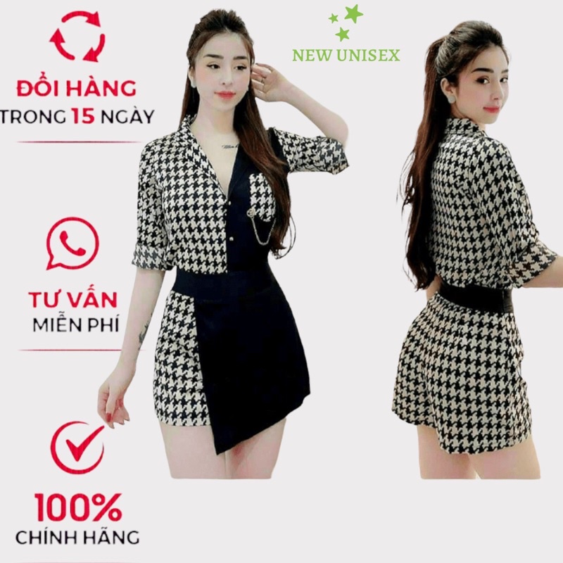 Sét Bộ 2 Món Ca rô Áo Cổ Vest Kết Hợp Quần Đùi Kiểu Váy Chất Umi Mát Mặc Đẹp Tôn Dáng [NEW UNISEX]