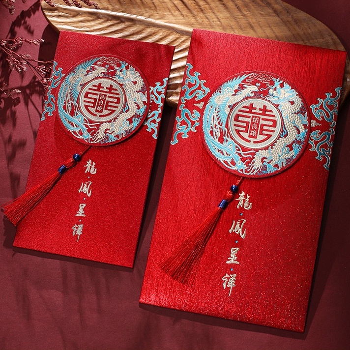 Bao lì xì cưới cao cấp phối tua rua - Lì xì trao duyên đẹp