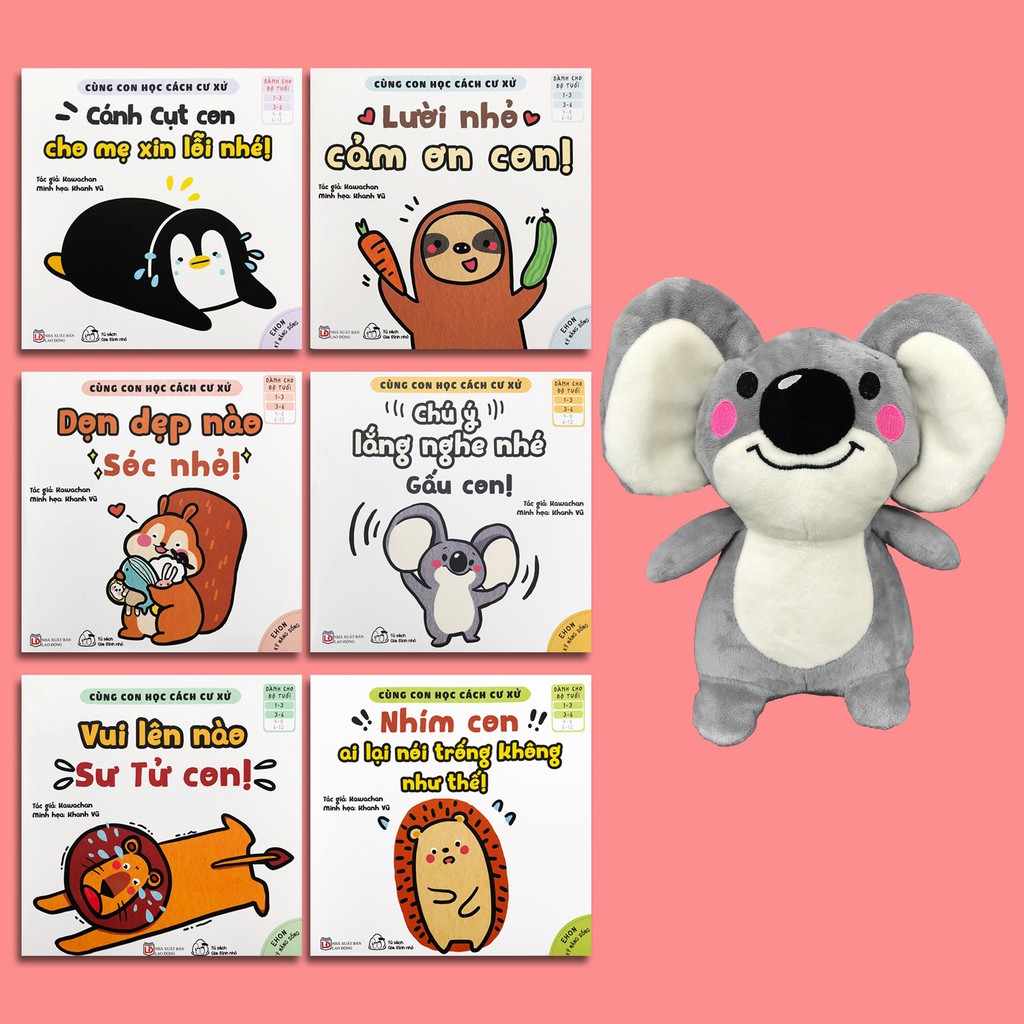 Sách - Ehon Kỹ Năng Sống - Cùng Con Học Cách Cư Xử (1-6 tuổi) - Bộ 6 quyển Tặng Gấu Koala Đáng Yêu - Số lượng có hạn