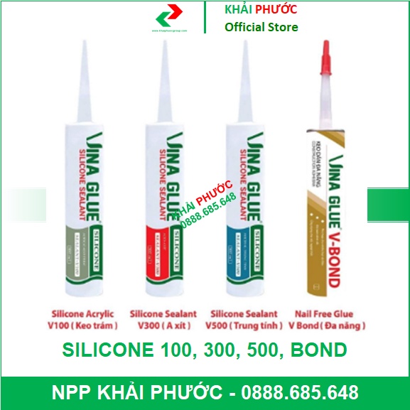 KEO DÁN Silicone Sealant V100 100 V300 300 V500 500 BOND Silicon VINA GLUE GIÁ RẺ TRẮNG TRONG XÁM ĐEN - KHẢI PHƯỚC
