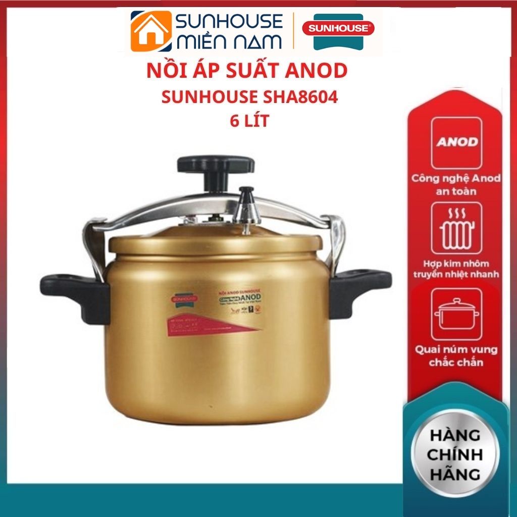 (HCM Giao 2H) Nồi Áp Suất Anod SHA8504 SUNHOUSE nồi cơ 5Lít chất liêu nhôm anod hóa an toàn không phai màu không gỉ
