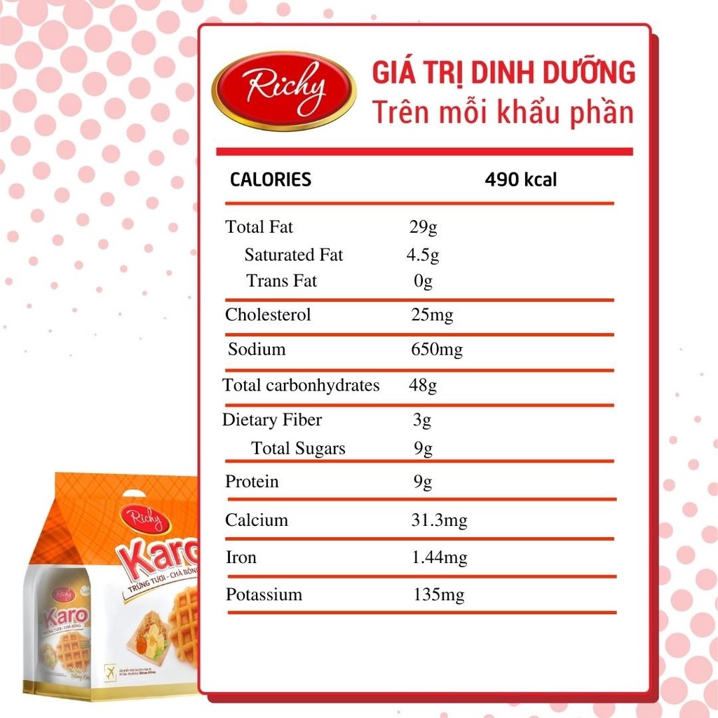 Bánh karo Richy vị Phô Mai Hoàng Kim x 6 bánh