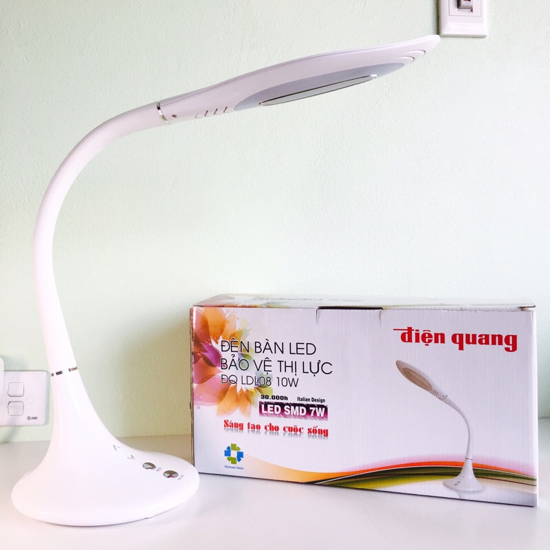 Đèn Bàn Làm Việc Cao Cấp Điện Quang ĐQ LDL08, BH 12 tháng Chính Hãng, Đế Tròn, Màu Trắng, Cảm Ứng