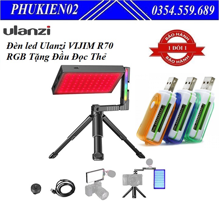 Đèn led video Ulanzi VIJIM R70 RGB Tặng kèm Đầu Đọc Thẻ Đa Năng Nhỏ Gọn 4 in 1 - Hàng chính hãng