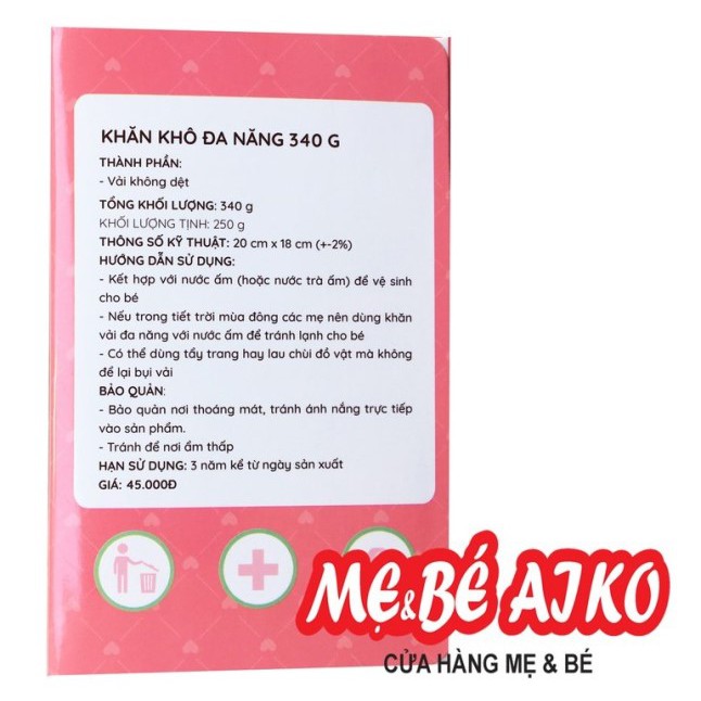 (100% HÀNG CTY AIKO) HỘP 160 TỜ KHĂN VẢI KHÔ ĐA NĂNG AIKO 340G - SIZE LỚN (20CM x 18CM)