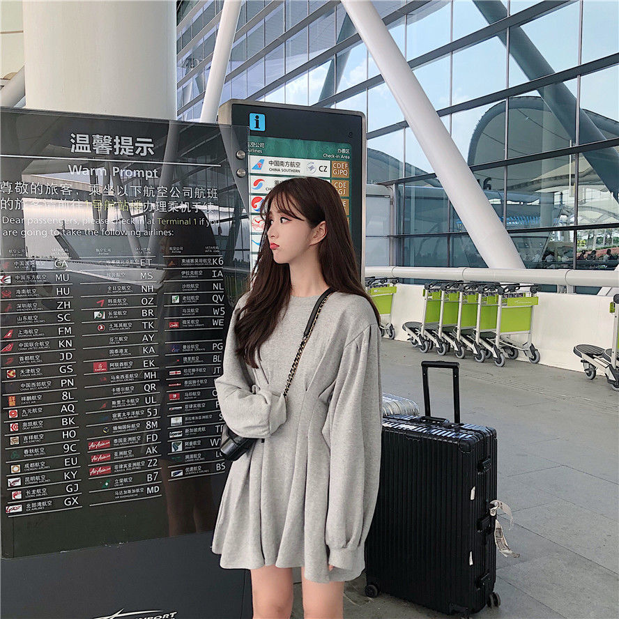 Đầm chữ A cổ tròn dài tay thời trang năng động cho nữ