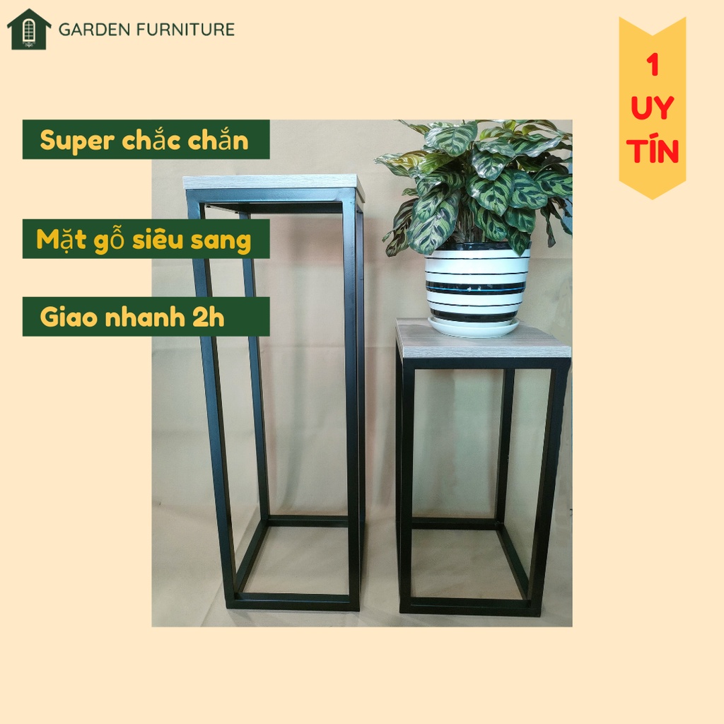 Kệ sắt gỗ kê chậu cây cảnh trong nhà, kệ cây cảnh tiện lợi, dễ dàng vệ sinh, đôn gỗ kê tượng size M - 75cm