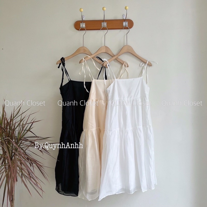 [Ảnh thật/Video]Váy 2 dây babydoll voan tơ buộc dây vai dáng xoè xếp tầng cực xinh