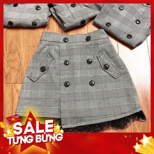 BÁN SỈ CHÂN VÁY CÚC KẺ VẠT CHÉO PHỐI REN -Hàng nhập khẩu