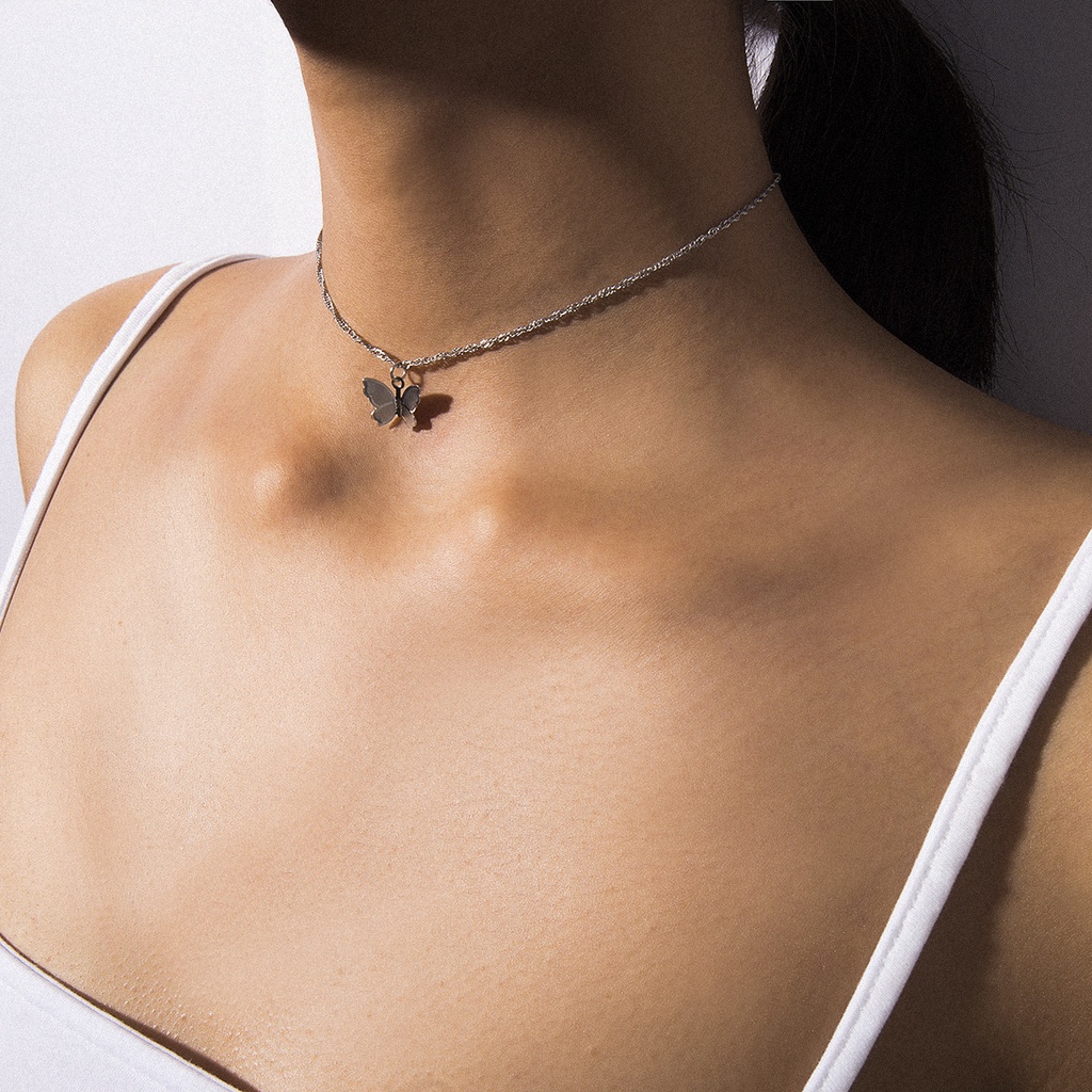 Vòng Cổ Choker Màu Vàng / Bạc Mặt Hình Bướm Dễ Thương Phong Cách Bohemian Thời Trang Cho Nữ