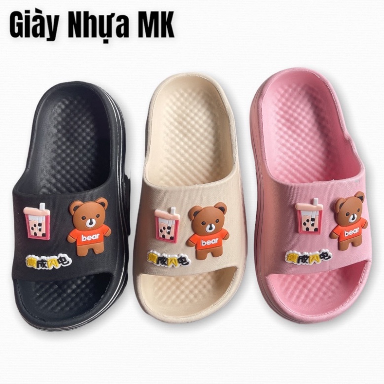 Dép bánh mì sóng Đính Sticker Gấu Trà Sữa Siêu Nhẹ Tăng độ dài 5cm - DL163