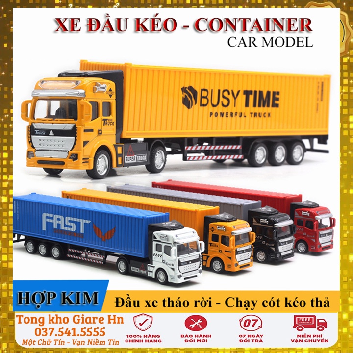 Mô hình xe đầu kèo container, xe đầu kèo tháo rời thùng, Hợp kim cao cấp, thùng xe mở được cánh