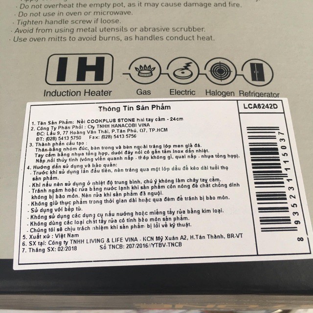 Nồi Đá 7 lớp stone phi 24cm lock&lock LCA6242D thành thấp