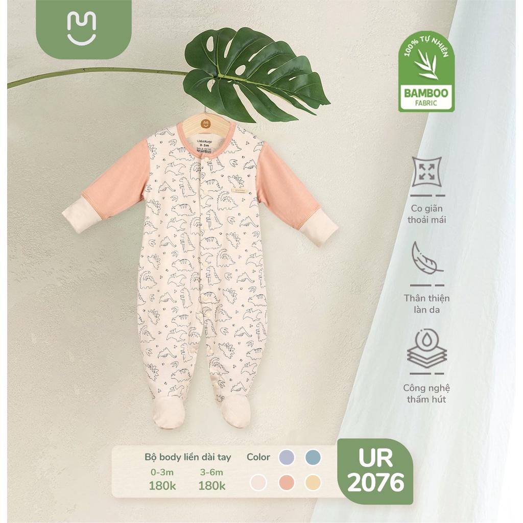 Body liền chân Uala Rogo dài tay sơ sinh Bamboo cao cấp mềm mịn thoáng mát thấm hút tốt in hình khủng long cho bé 2076