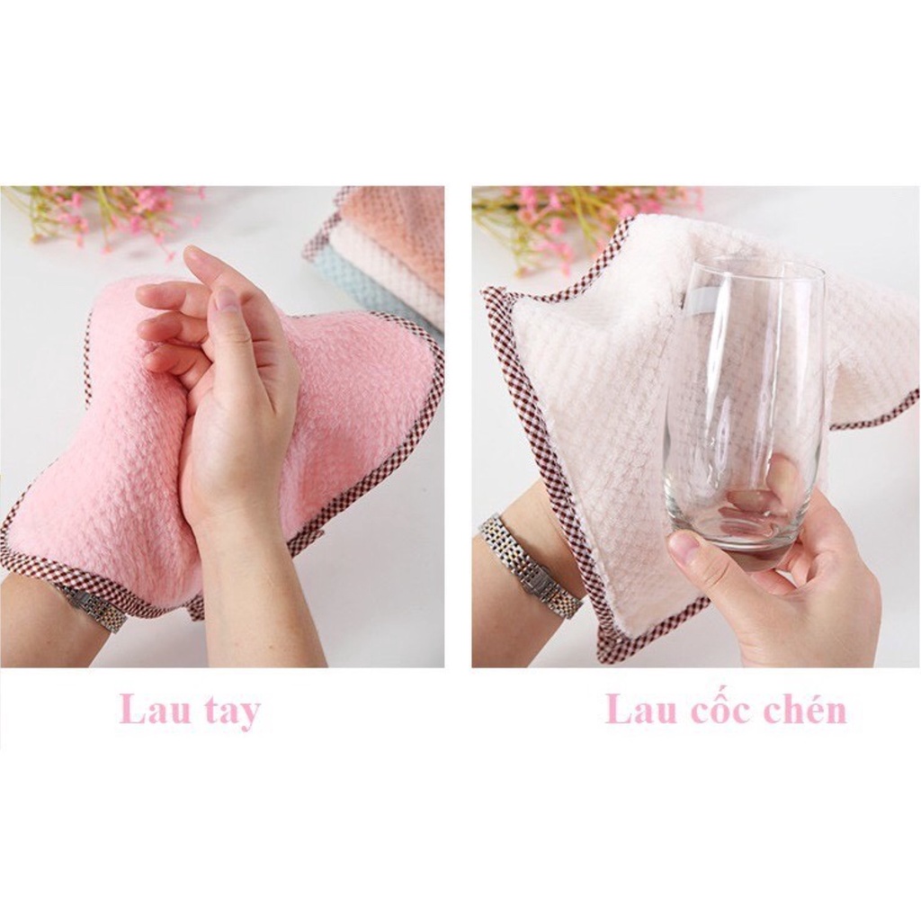 Khăn Lau Tay VIỀN ĐAN T5 24x24CM - Lau Bát Chén Đĩa Nhà Bếp Dày Dặn Đa Năng - Sợi Cotton Thấm Hút Nước
