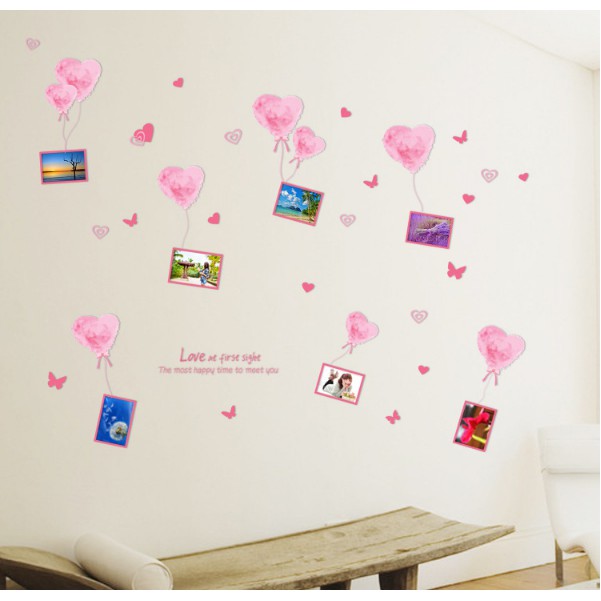 Decal trang trí trái tim và bong bóng