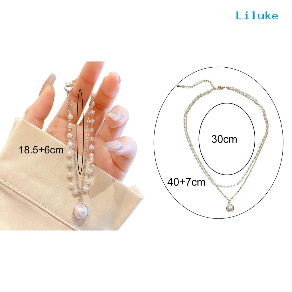 Vòng Cổ Hai Lớp Đính Ngọc Trai Giả Xinh Xắn Cho Nữ