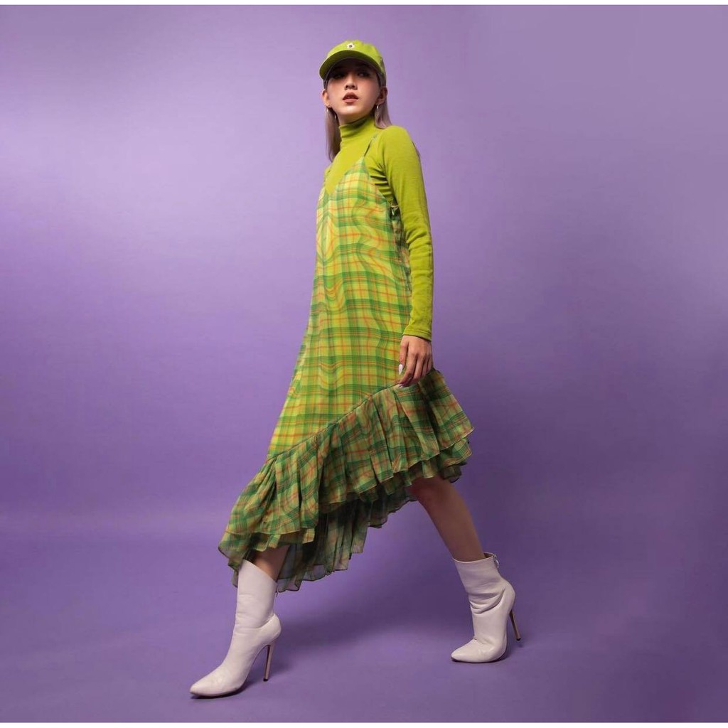 Đầm Hai Dây Maxi Chân Váy Xoè Xanh TARTAN - Tartan Dress SE / Green / Tartan Pattern - TIẾT KIỆM 𝟗𝟗𝐤 khi mua combo 4 sản