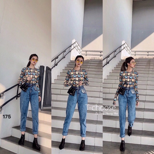 Quần baggy jean phối túi kim sa, kèm hình thật