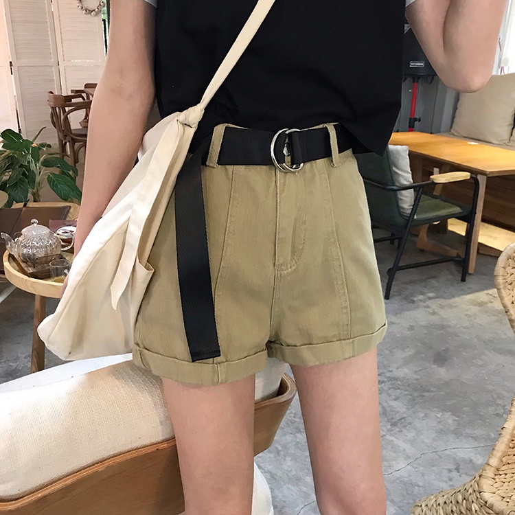 Quần Short Denim Lưng Cao Phối Thắt Lưng Thời Trang 22923
