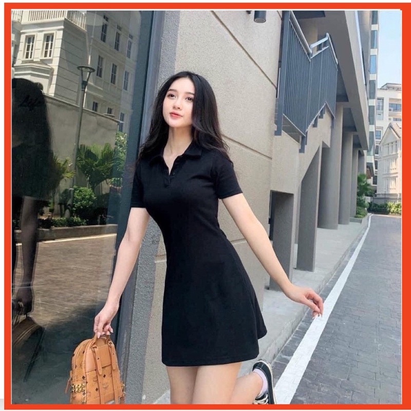 Váy Polo dáng suông - Đầm công sở cổ bẻ ngắn tay chất cotton co dãn 4 chiều