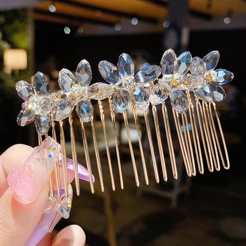 Lược cài tóc hình bông hoa đính ngọc trai giả/pha lê phong cách Hàn Quốc thời trang cho nữ